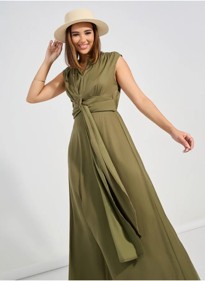 Causey Tie Front Detail Sleeveless A-Line Maxi Dress