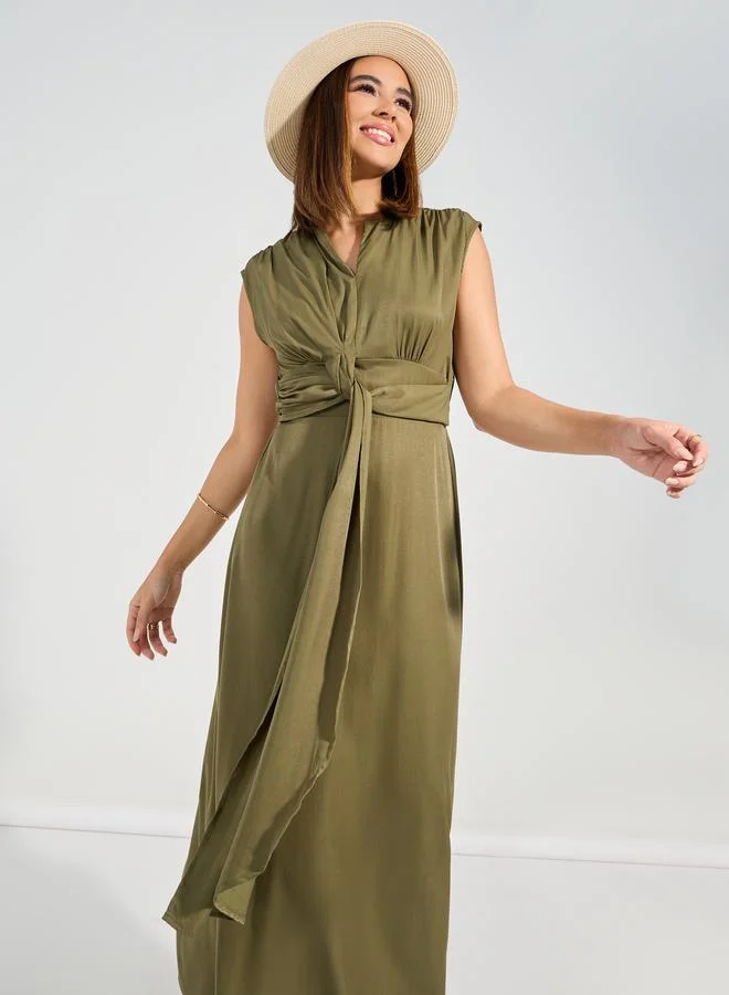 Take Two Tie Front Detail Sleeveless A-Line Maxi Dress by Styli