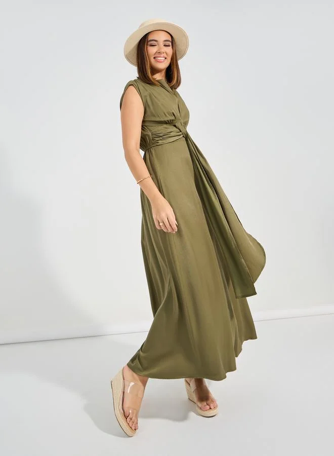 Take Two Tie Front Detail Sleeveless A-Line Maxi Dress by Styli