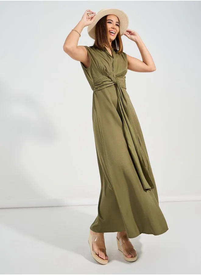 Causey Tie Front Detail Sleeveless A-Line Maxi Dress