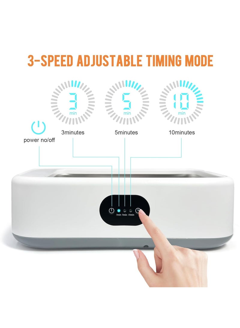 Ultrasonic Cleaner 49Khz 22Oz Ultrasonic Jewelry Cleaner Machine with 3 Modes Timer for Glasses Ring Earring Dentures Necklaces Watch Strap Makeup Brush 304 Stainless Steel Tank Sonic - Image 3