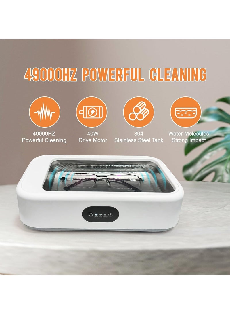 Ultrasonic Cleaner 49Khz 22Oz Ultrasonic Jewelry Cleaner Machine with 3 Modes Timer for Glasses Ring Earring Dentures Necklaces Watch Strap Makeup Brush 304 Stainless Steel Tank Sonic - Image 2