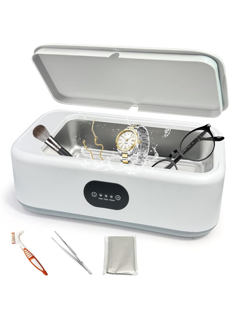 Ultrasonic Cleaner 49Khz 22Oz Ultrasonic Jewelry Cleaner Machine with 3 Modes Timer for Glasses Ring Earring Dentures Necklaces Watch Strap Makeup Brush 304 Stainless Steel Tank Sonic - Image 1