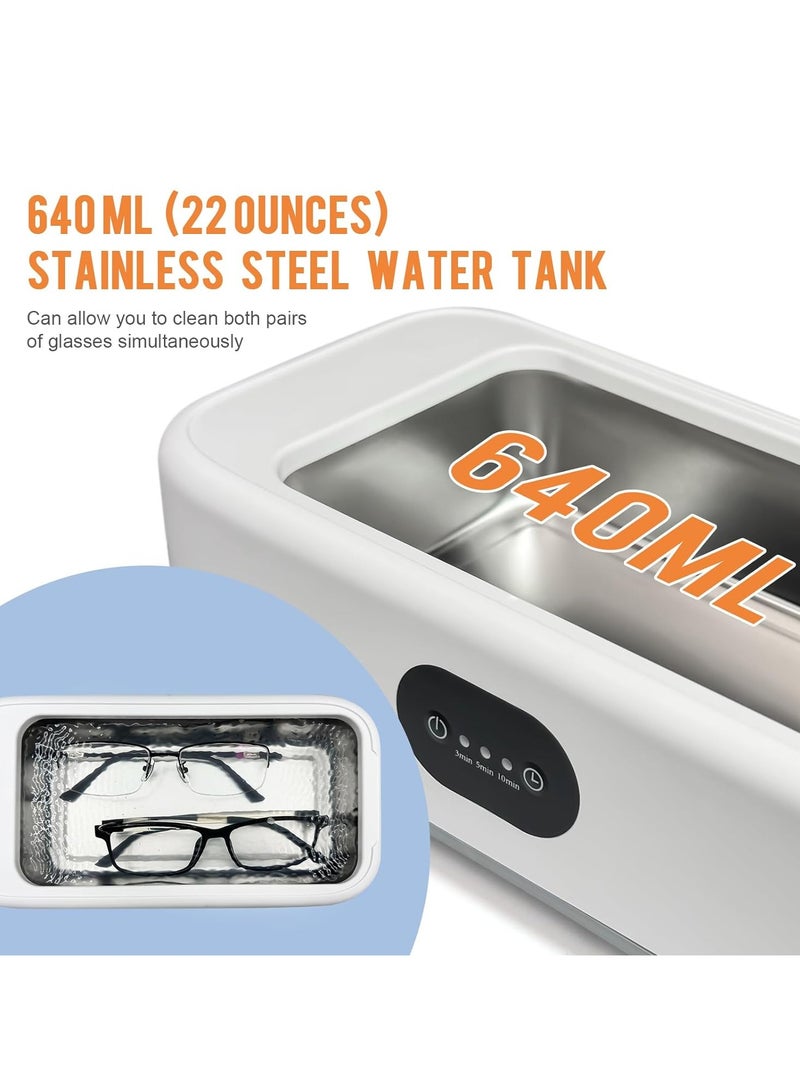 Ultrasonic Cleaner 49Khz 22Oz Ultrasonic Jewelry Cleaner Machine with 3 Modes Timer for Glasses Ring Earring Dentures Necklaces Watch Strap Makeup Brush 304 Stainless Steel Tank Sonic - Image 4