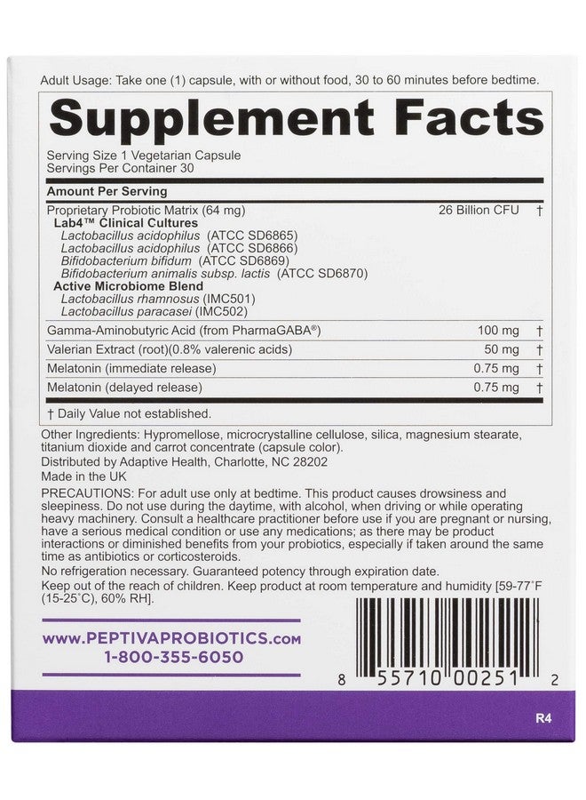Peptiva 26 Billion CFU Probiotic and Sleep Support - Clinically Validated Multi-Strain Probiotic - Lactobacillus and Bifidobacterium, Melatonin - 30 Count - Image 2