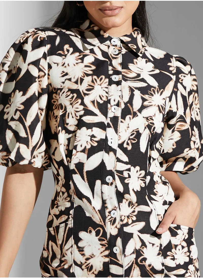 Cmeo collective Balloon Sleeve Printed Dress