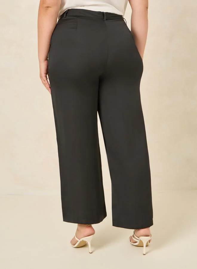 Styli Plus Size Satin Ankle Length Wide Leg Pants