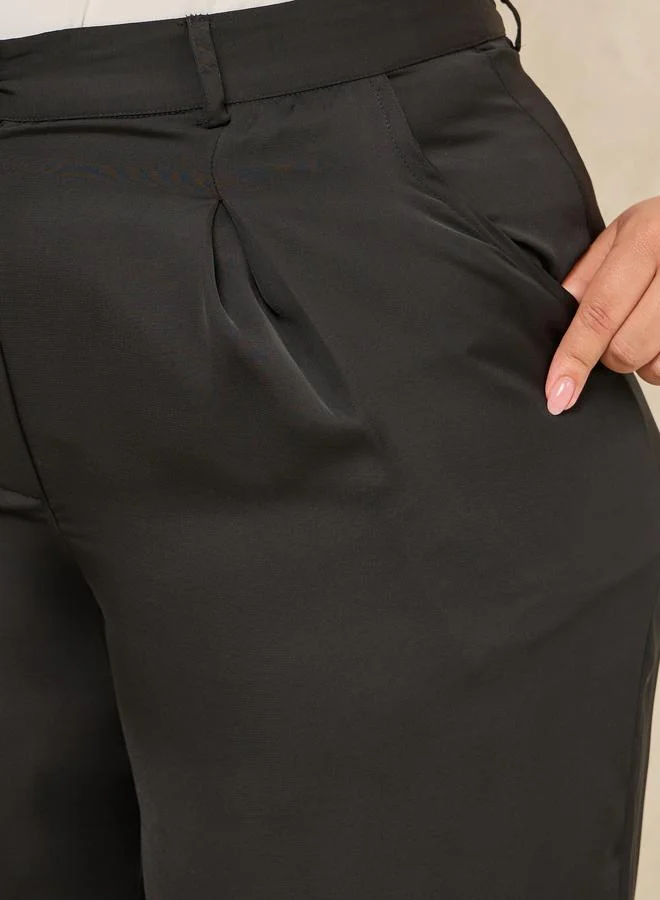 Styli Plus Size Satin Ankle Length Wide Leg Pants
