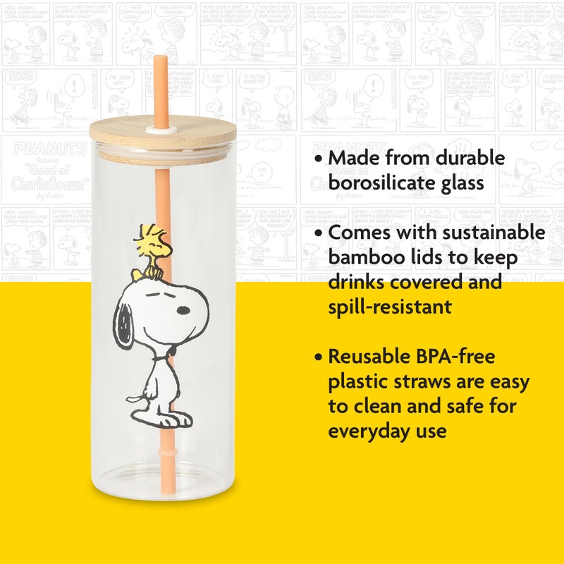 Peanuts Snoopy Happy Sips 4 Piece 23 OZ Tumbler Set with 4 Bamboo Lids and 4 Straws Set, Iced Coffee, Smoothie, Water Cup - Dishwasher Safe - Image 4
