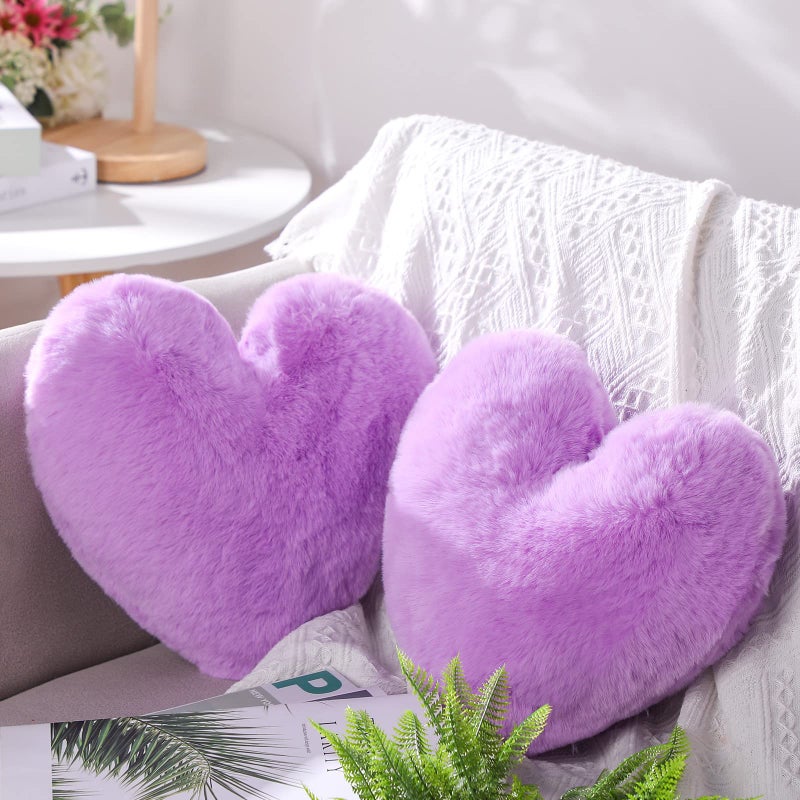 Marsui Marsui 2 Pcs Fluffy Heart Shaped Pillow Plush Cute Heart Shaped Throw Cushion Stuffed Decorative Gift Throw Pillow for Couch Bed Sofa Decoration WomenPurple1181 x 1102 Inch 