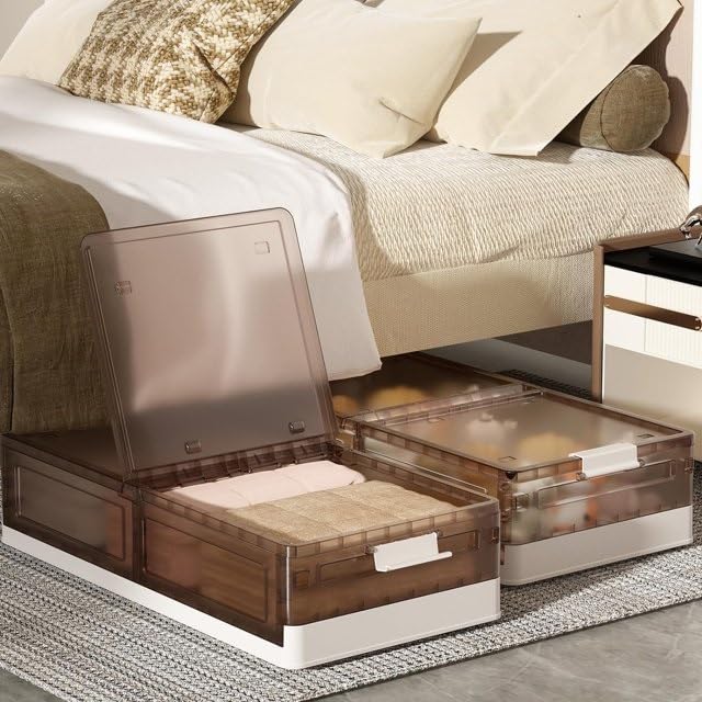 HOME CUBE 1 Pc Stackable Under Bed Storage Containers Organizer with Wheels Rolling Under Bed Storage Container Folding Plastic Storage Box with Lid For Clothes Shoe Blankets Toys Bedding Books - Image 2