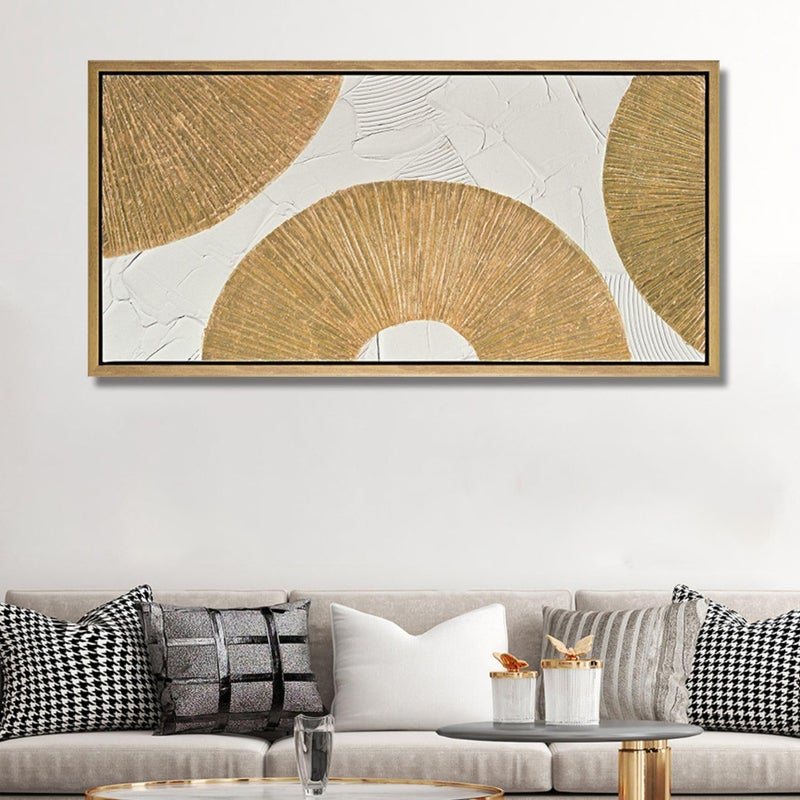 TRAIN2 ART 20"x40" Framed White and Gold Abstract Textured Wall Art, Circle Block Minimalist Pictures Canvas Wall Deco for Living Room Bedroom Office Gallery - Image 2