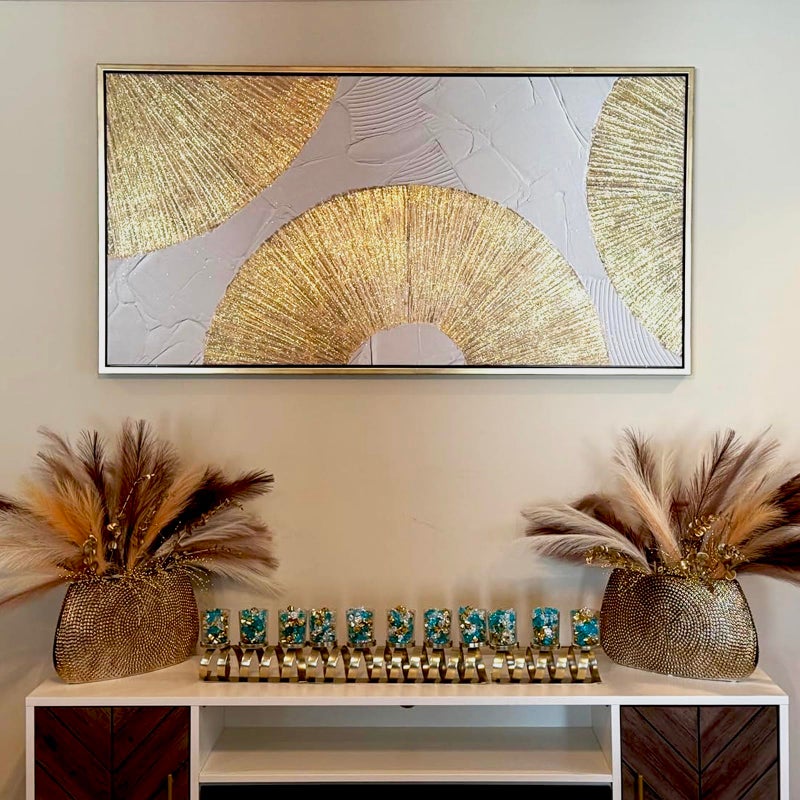 TRAIN2 ART 20"x40" Framed White and Gold Abstract Textured Wall Art, Circle Block Minimalist Pictures Canvas Wall Deco for Living Room Bedroom Office Gallery - Image 5