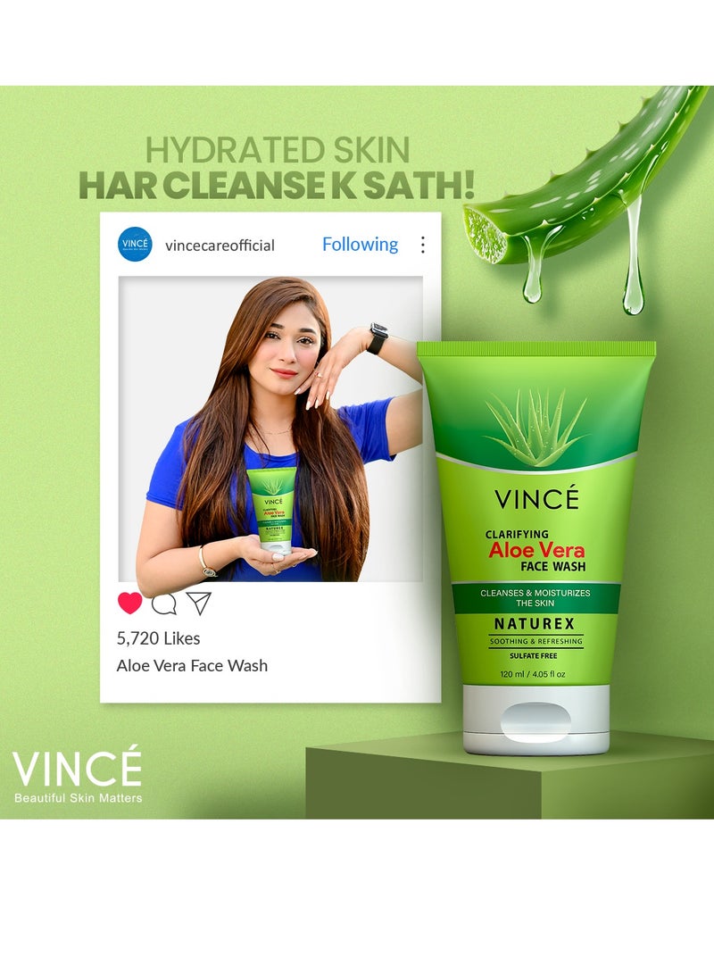 VINCE Aloe Vera Face Wash – Deep Cleansing & Moisturizing – Soothes Skin, Tightens Pores, Reduces Blemishes, and Promotes Healthy, Radiant Skin, 120ml  - Image 2