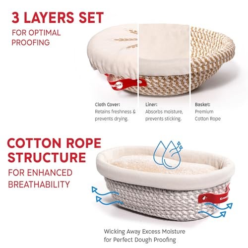 KneadAce Sourdough Starter Kit – 34oz Starter Jar, 2 Cotton Rope Banneton Proofing Baskets, Magnetic Bread Lame for Scoring – Gift for Bakers & Complete Sourdough Bread Baking Set - Image 3