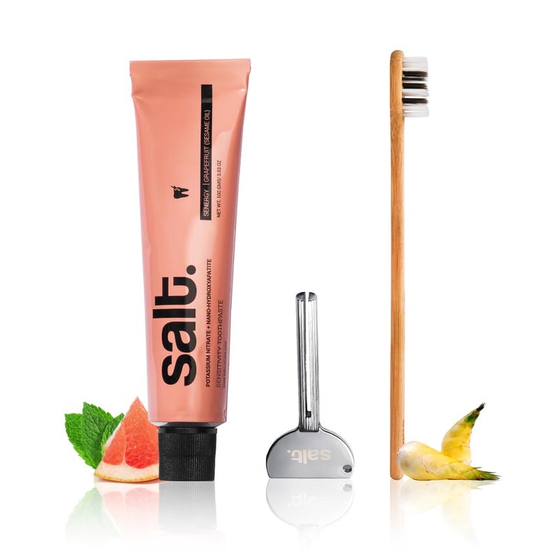 Salt. Oral Care Senergy Sensitivity Toothpaste + Eco-Friendly Squeezer Key + Natural Bamboo Eden Toothbrush - Image 1