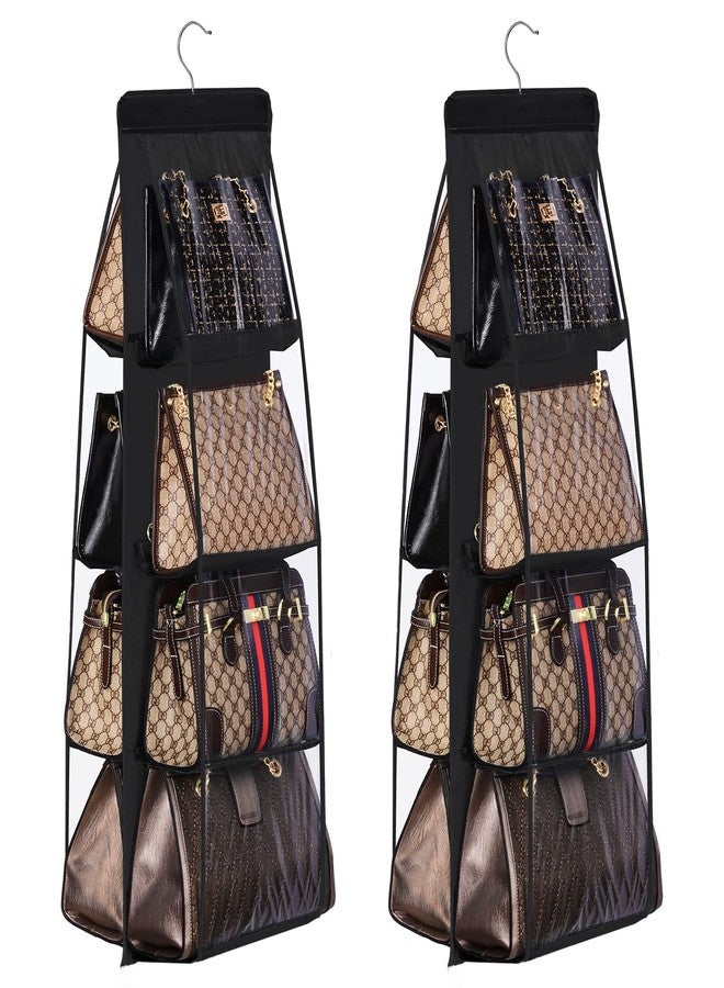 Lirex 2-Pack Handbag Hanging Purse Organizer for Closet, 8 Pocket Handbag Storage Organizer Hanger Oxford Cloth Closet Organizer for Family Closet Bedroom, Foldable and Universal Fit, Black - Image 1