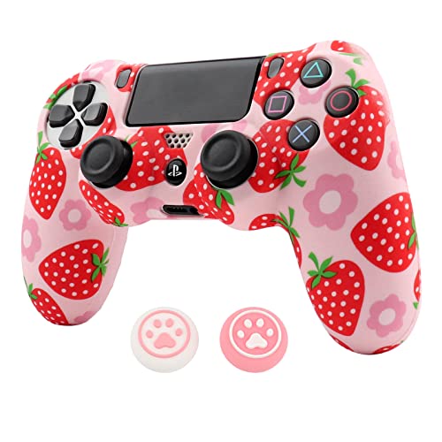 RALAN Pink Controller Skins for PS4,Fruit Silicone Controller Cover Skin Protector Compatible /PS4 Slim/PS4 Pro Controller with 2 Cute Thumb Grips Caps… - Image 1