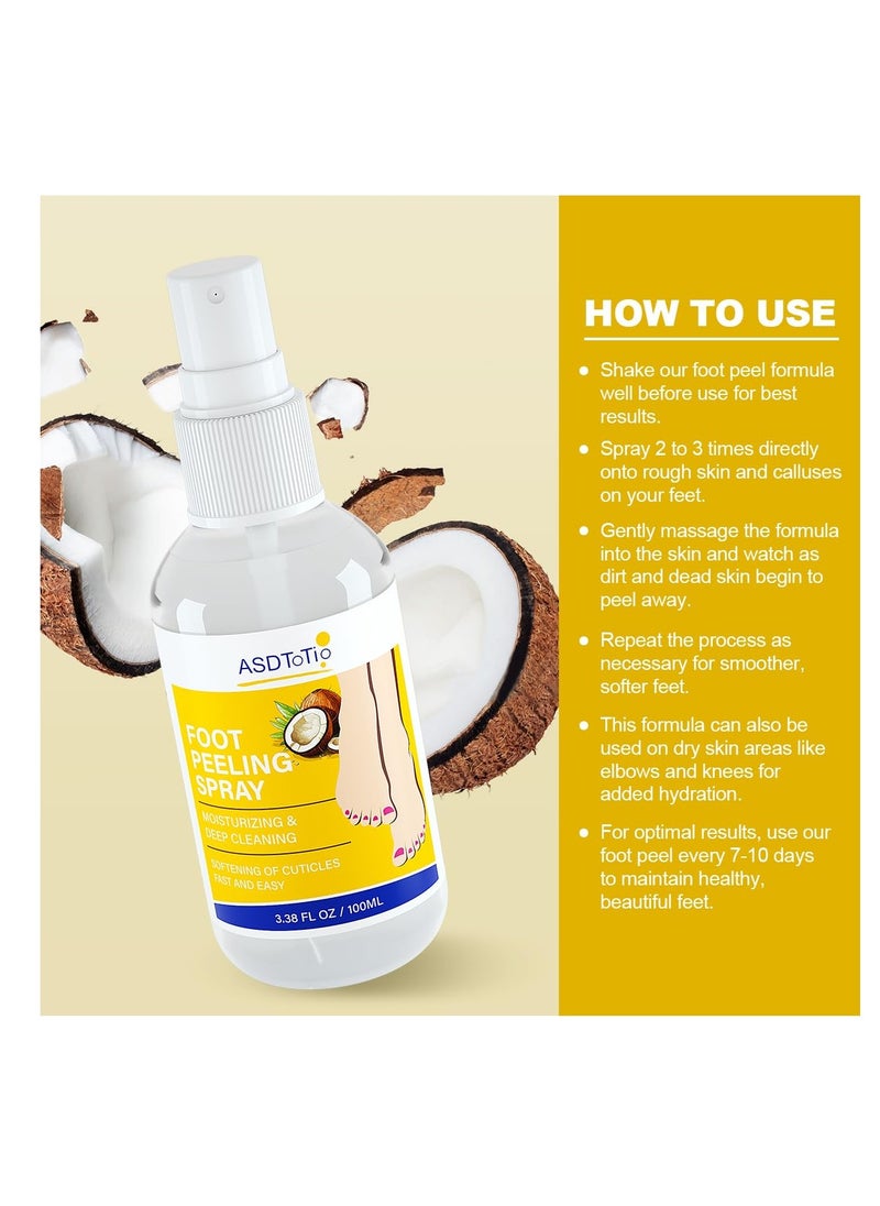 ASDToTio - Instant Foot Peeling Spray- Coconut Foot Peeling Spray Instantly Remove Dead Skin, Hydrate & Nourish. Exfoliate Dry, Rough Skin- 4 fl.oz - Image 1