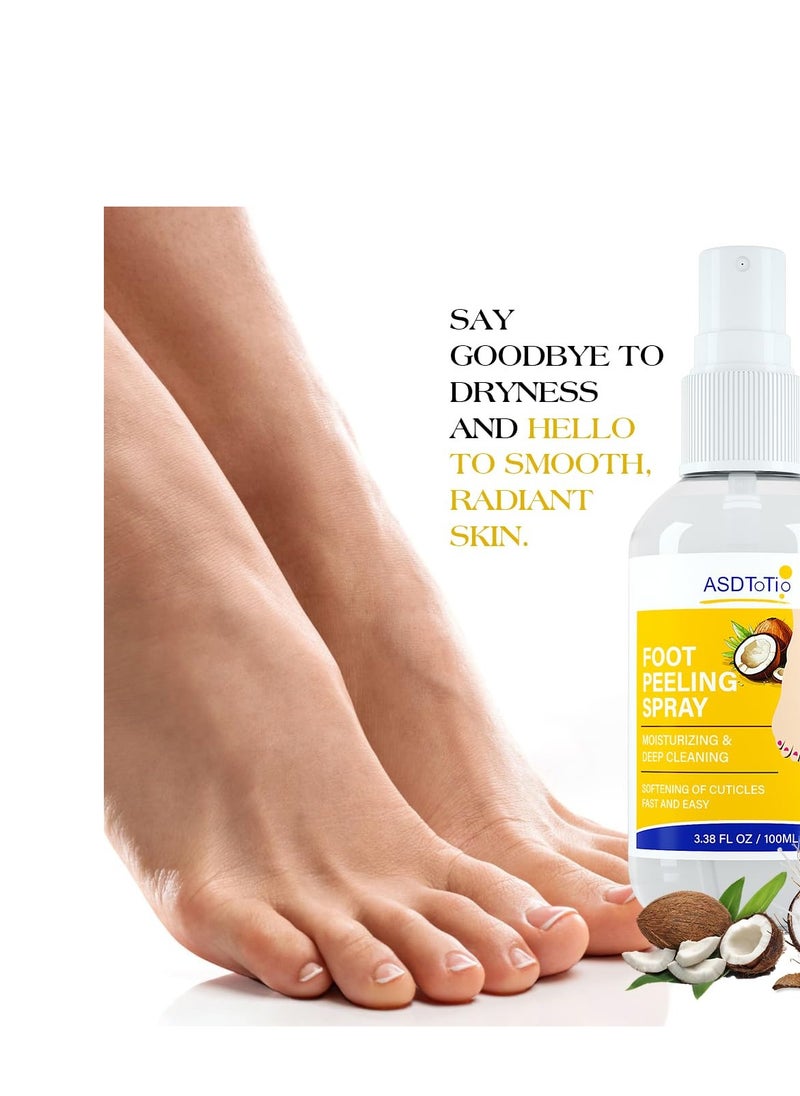 ASDToTio - Instant Foot Peeling Spray- Coconut Foot Peeling Spray Instantly Remove Dead Skin, Hydrate & Nourish. Exfoliate Dry, Rough Skin- 4 fl.oz - Image 1