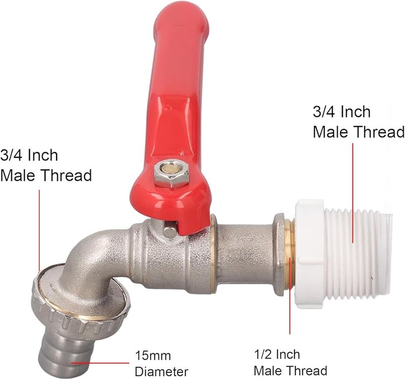صمام كرة نحاسي صغير، ربع دورة، بخيوط ذكرية، مخرج تصريف 15 مم - Image 3