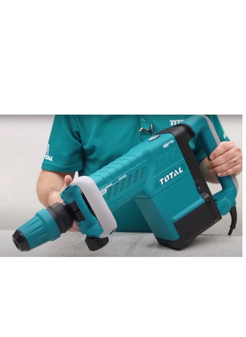 توتال - Total مطرقة جاك للكسارة الهدمية بقدرة 1500 وات، 10 كجم، ظرف SDS-MAX، 1000-1900 نبضة في الدقيقة، قوة التأثير 6-25J، نظام مضاد للاهتزاز، يتضمن إزميلين وفرش كربون إضافية - TH215002 - Image 1