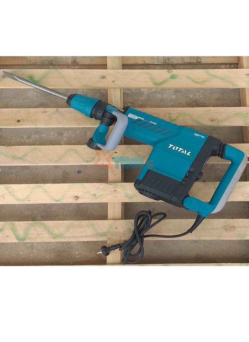 توتال - Total مطرقة جاك للكسارة الهدمية بقدرة 1500 وات، 10 كجم، ظرف SDS-MAX، 1000-1900 نبضة في الدقيقة، قوة التأثير 6-25J، نظام مضاد للاهتزاز، يتضمن إزميلين وفرش كربون إضافية - TH215002 - Image 1