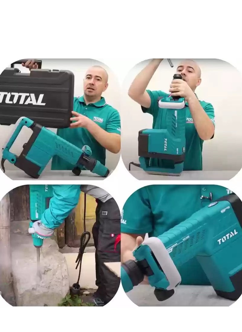توتال - Total مطرقة جاك للكسارة الهدمية بقدرة 1500 وات، 10 كجم، ظرف SDS-MAX، 1000-1900 نبضة في الدقيقة، قوة التأثير 6-25J، نظام مضاد للاهتزاز، يتضمن إزميلين وفرش كربون إضافية - TH215002 - Image 1