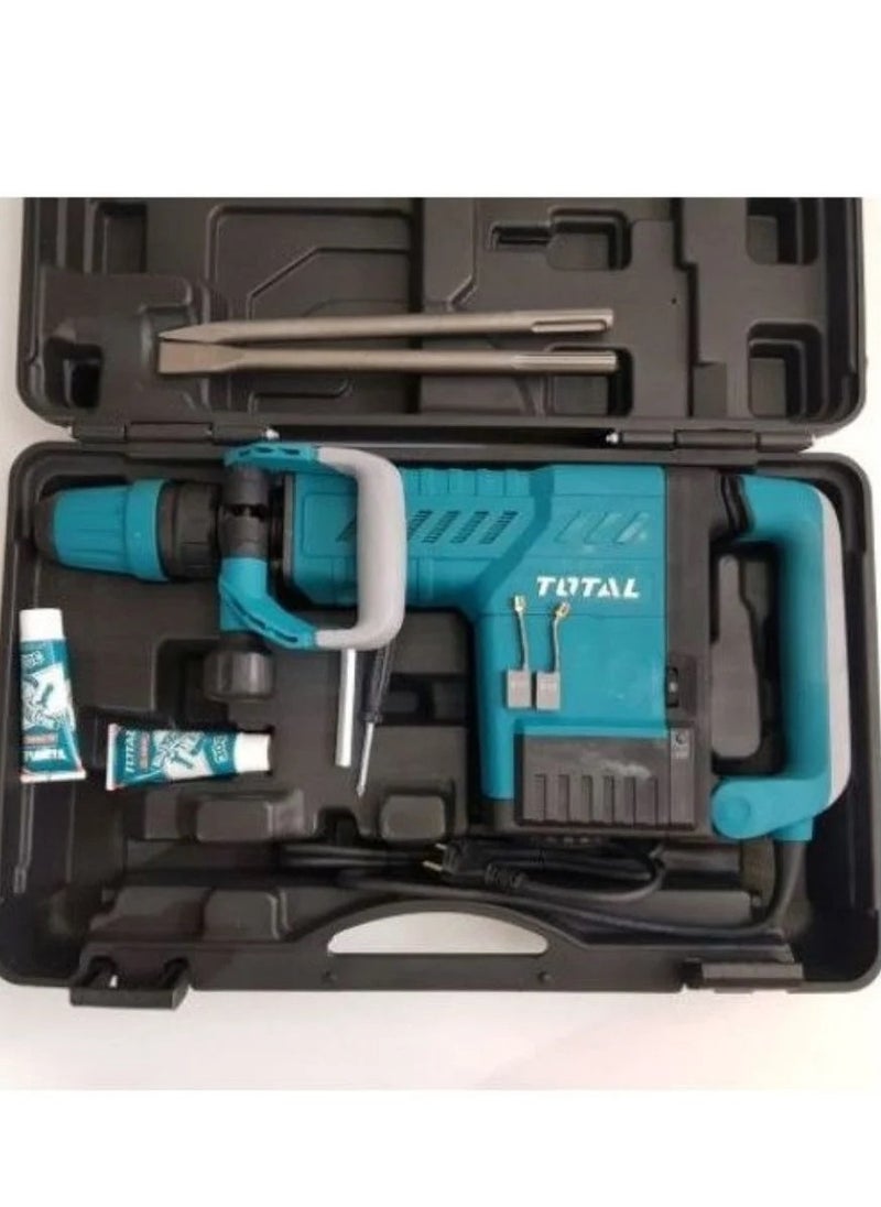 توتال - Total مطرقة جاك للكسارة الهدمية بقدرة 1500 وات، 10 كجم، ظرف SDS-MAX، 1000-1900 نبضة في الدقيقة، قوة التأثير 6-25J، نظام مضاد للاهتزاز، يتضمن إزميلين وفرش كربون إضافية - TH215002 - Image 1