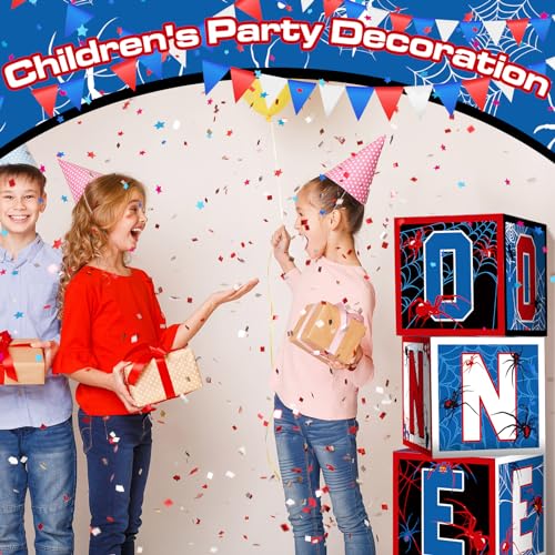 Feifeiya 3 Pcs Spider 1st Birthday Decoration Spider Theme Balloon Boxes One Baby Letter Box Theme One Blocks for Boy First Birthday Party Decoration Backdrop Photoshoot Props - Image 5