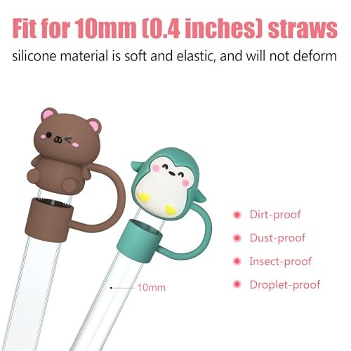 SPOVE Animal Straw Covers Cap for Stanley Cup, Straw Topper for 30&40 Oz Stanley Tumbler with Handle,10mm 0.4in Reusable Straw Tips Lids Dust-Proof Topper for Water Bottle 7pcs Cute Pattern - Image 3