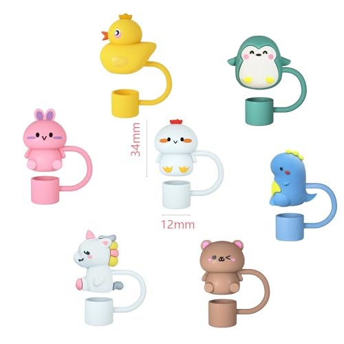 SPOVE Animal Straw Covers Cap for Stanley Cup, Straw Topper for 30&40 Oz Stanley Tumbler with Handle,10mm 0.4in Reusable Straw Tips Lids Dust-Proof Topper for Water Bottle 7pcs Cute Pattern - Image 5