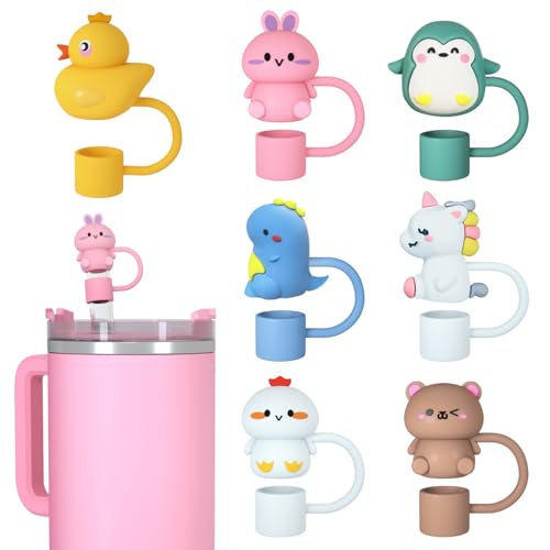SPOVE Animal Straw Covers Cap for Stanley Cup, Straw Topper for 30&40 Oz Stanley Tumbler with Handle,10mm 0.4in Reusable Straw Tips Lids Dust-Proof Topper for Water Bottle 7pcs Cute Pattern - Image 1