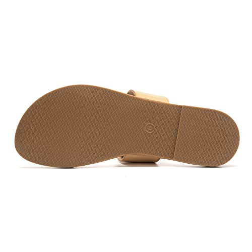 LM Women's Braided Slide Sandals Open Toe Two Strap Slip On Flat Sandals Casual Summer Shoes (Beige, numeric_7) - Image 3