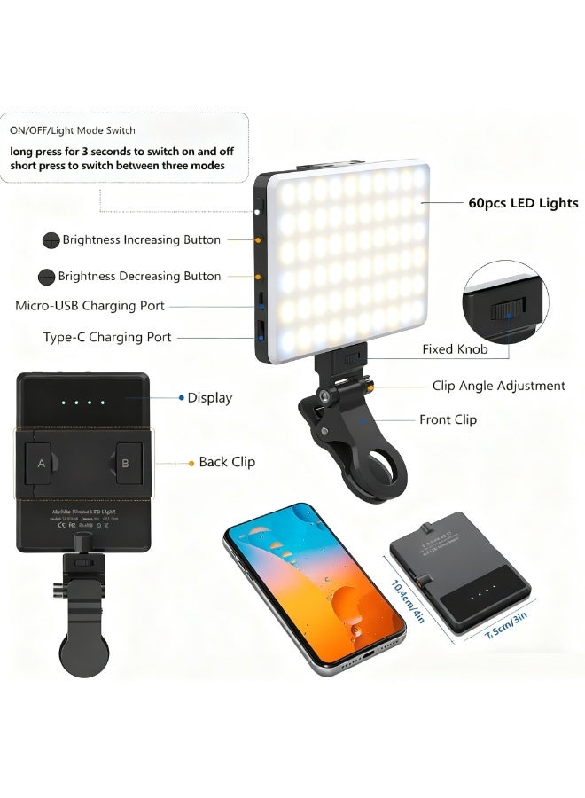Soofam Fill Light 60 LED High Power Rechargeable Fill Video Light with Front Back Clip Adjusted 3 Light Modes for Phone iPhone Android iPad Laptop For Makeup Selfie Vlog Video Conference - Image 5