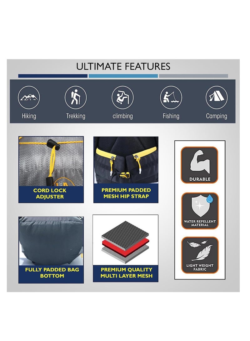 Hyper Adam Rucksack Bags | 75 Litres Travel Bag For Men | Tourist Bag For Travel | Backpack For Hiking Trekking Bag Mountain Bag For Camping | Rain Cover | JHKW - Image 5