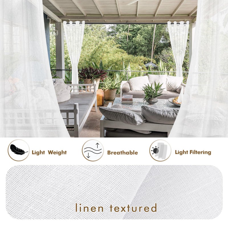 HolidayIdeas White Outdoor Sheer Curtains for Patio Waterproof 4 Panels-Linen Semi Voile Indoor Sheer Curtains, Light Filtering Privacy Drapes for Living Room, Gazebo, Porch, Balcony, Pool 54"x84" - Image 3