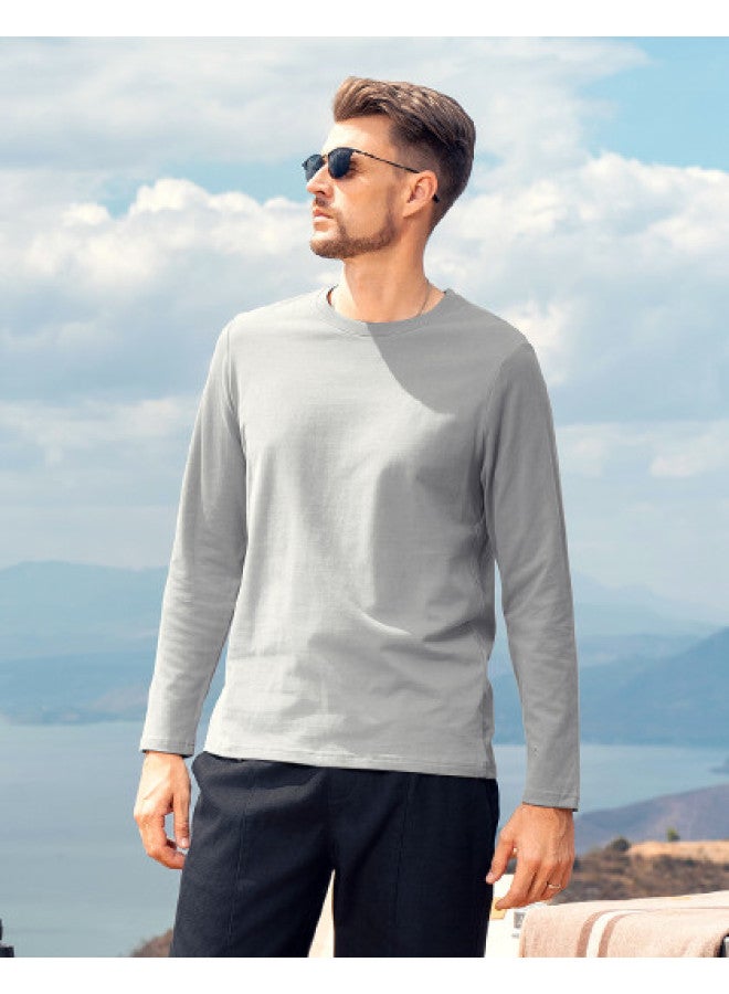 Cotton】solid Color Long Sleeve T-shirt For Men, Heavyweight Pure Cotton Men's T-shirt For Spring/autumn 2025 - Image 1