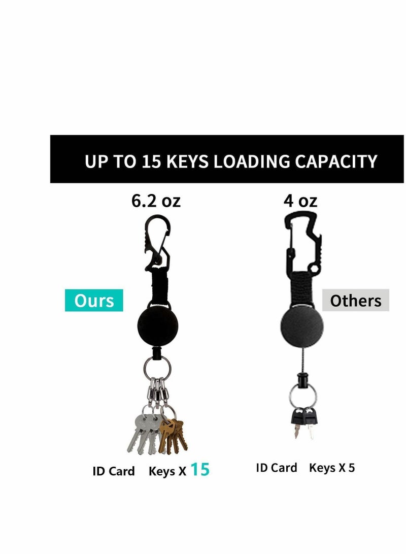 Y&D Retractable Key Chain, Lakobos Badge Reel Heavy Duty Holder Ring with Carabiner, Steel Cable, 3 Quick Release Clips, Keychain for Work, Janitor, Black,... - Image 2