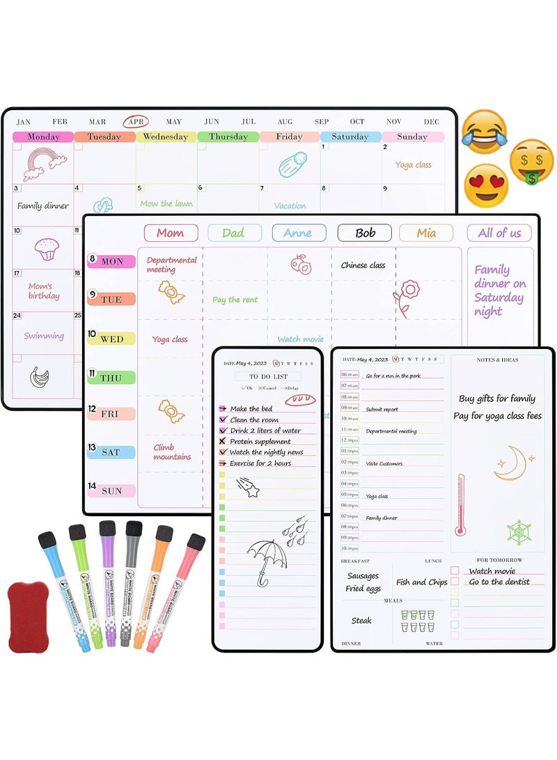 CLOUDFOUR Magnetic Whiteboard Calendar Planner Set, 4 pcs Monthly & Weekly Family Organizer Chart, Dry Erase Calendar Planner for Home & Office, Daily Notepad, Kitchen Fridge Planners, with 6 Markers - Image 1