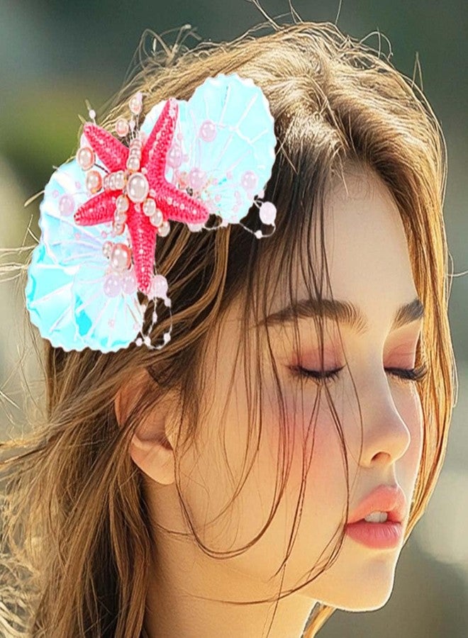 GENBREE Mermaid Starfish Hair Comb Pearl Shell Hair Piece Beach Wedding Hair Accessories for Women (Pink) - Image 4