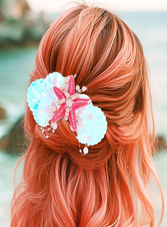 GENBREE Mermaid Starfish Hair Comb Pearl Shell Hair Piece Beach Wedding Hair Accessories for Women (Pink) - Image 2