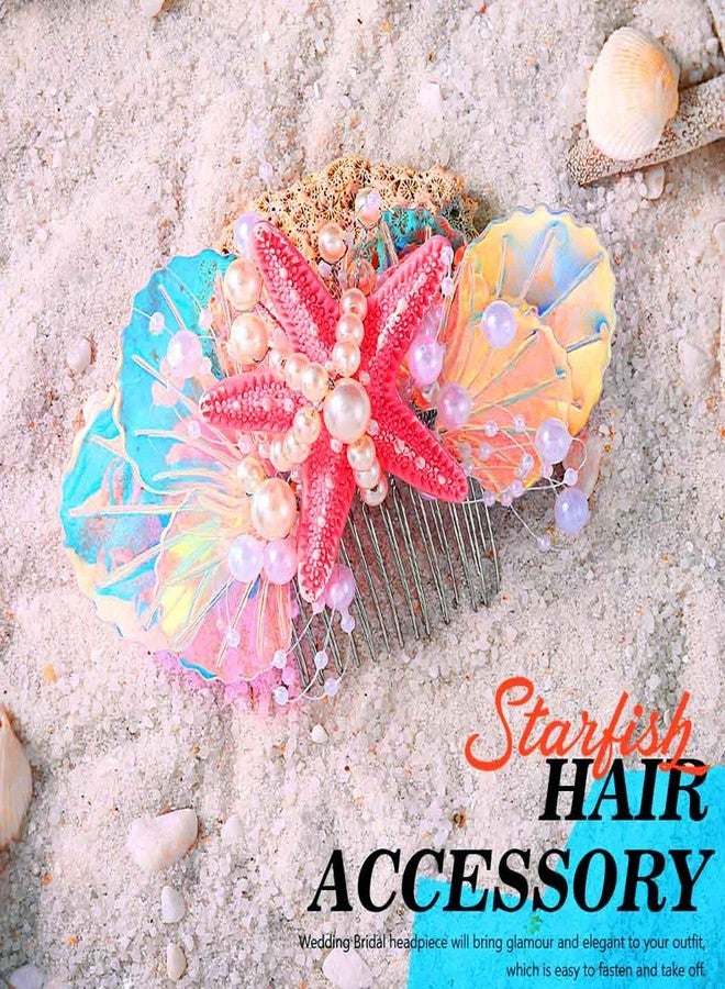 GENBREE Mermaid Starfish Hair Comb Pearl Shell Hair Piece Beach Wedding Hair Accessories for Women (Pink) - Image 3