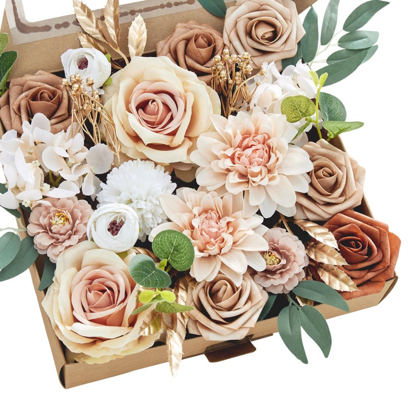 MISSPIN Artificial Flowers DIY Box Set Fake Roses Bouquet Bridal Wedding Flowers Colorful Centerpiece Table Decorations Boho Faux Floral with Stems Arrangements for Cake Home Party Indoor Outdoor - Image 1