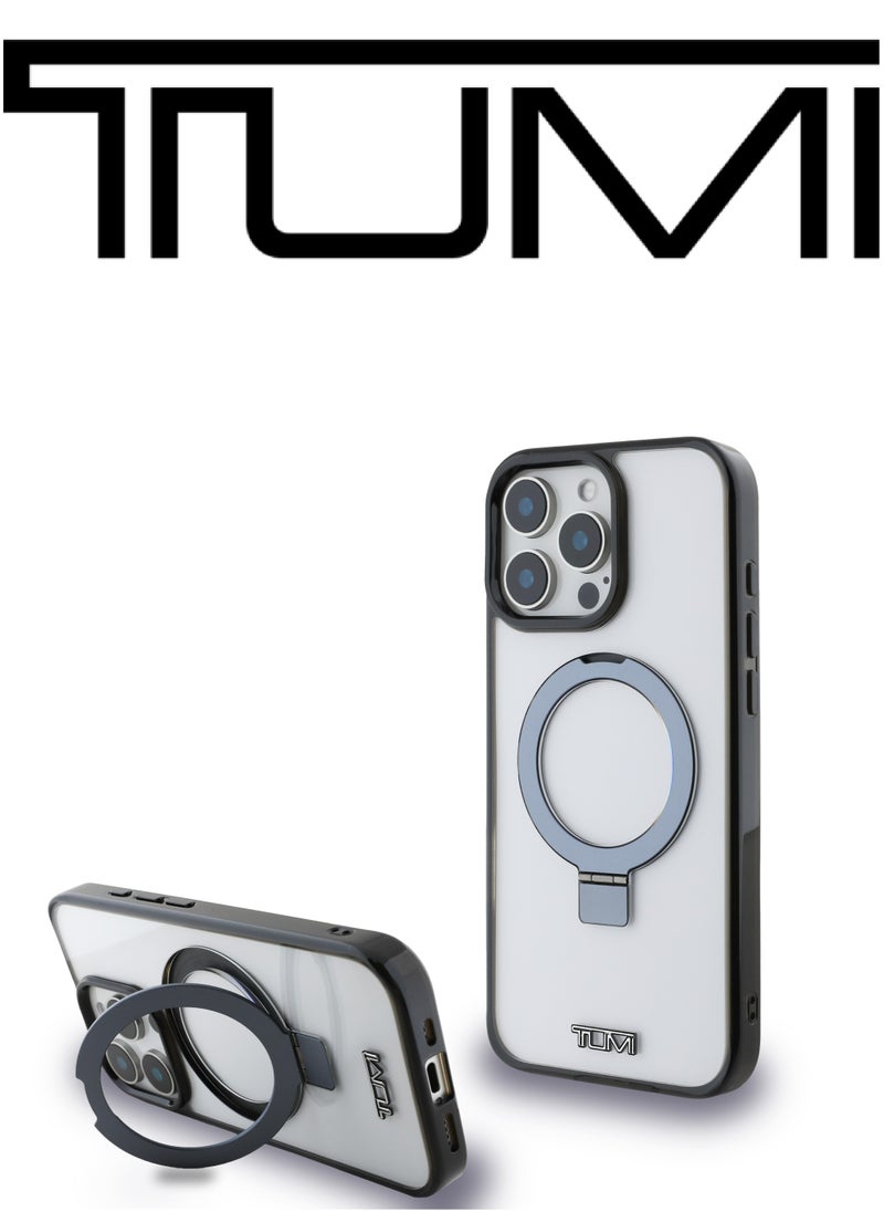CG MOBILE iPhone 16 Pro Case, supports wireless charging MagSafe, and has an adjustable grip that can be used as a stand, in a French design in a transparent color with an original logo approved by the global brand TUMI. From CG Mobile.  - Image 1