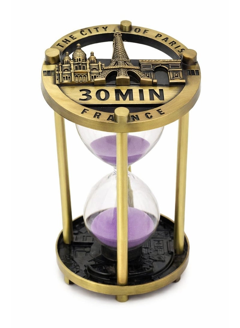 ساعة رملية زجاجية ومعدنية 30 دقيقة لون ذهبي - Image 1