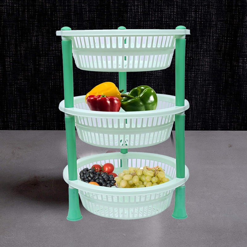 Kuber Industries Plastic 3 Layer Multi -Purpose Kitchen Storage Basket Rack (Green) - Ctktc025183 - Image 2