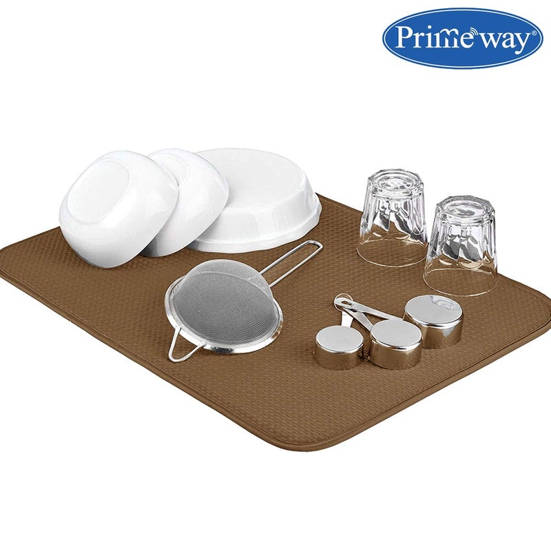 Primeway® Polyester X-Large 45x60cm Anti-Bacterial 2 Tone Mesh Reversible Super Water Absorbent Anti-Skid Kitchen Platform Dish Drying Mat | 7mm Thickness | 3mm Mesh & 4mm Foam | 250 GSM | Beige - Image 5