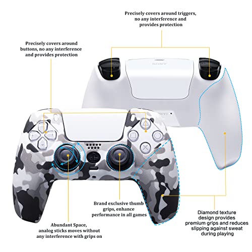 YoRHa Studded Printing Silicone Cover Skin Case for PS5 Controller x 1(White) with Pro Thumb Grips x 10 - Image 2