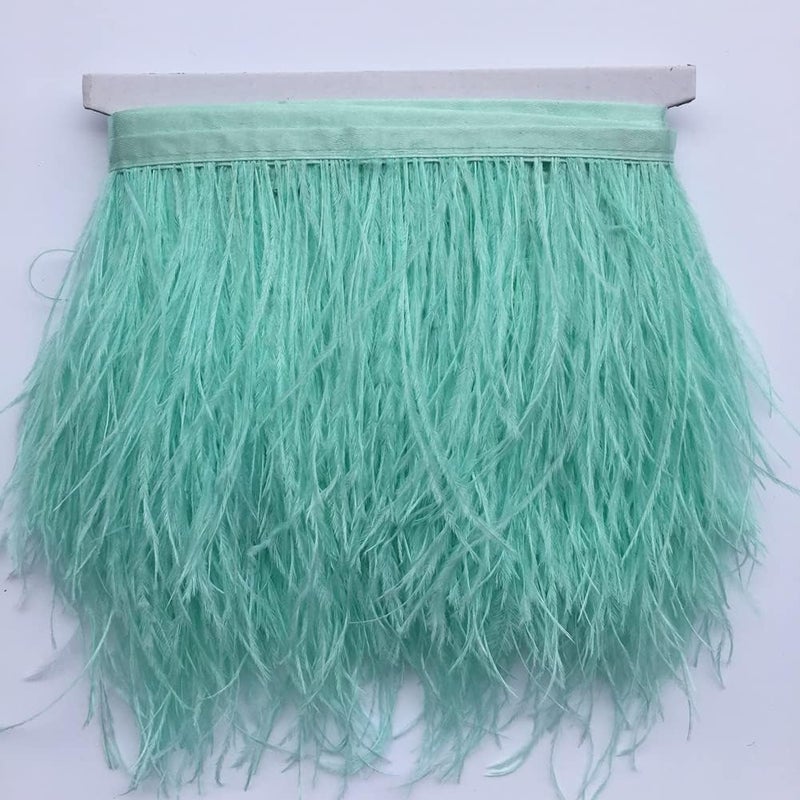 Shekyeon Ostrich Feathers Trim Fringe Used Wedding Sewing Crafts Costumes Decoration Pack of 2 Yards (Mint Green) - Image 1